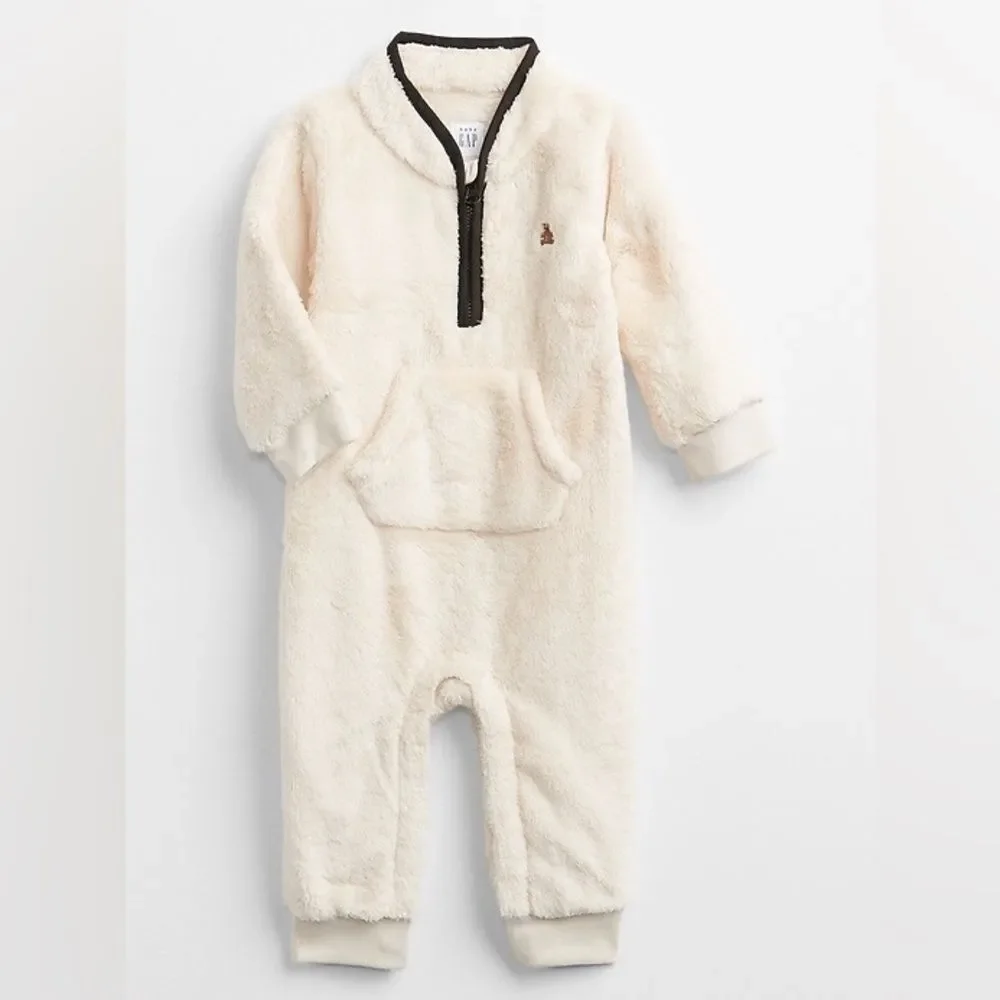GAP Cream Fleece Baby Jumpsuit with Dark Trim